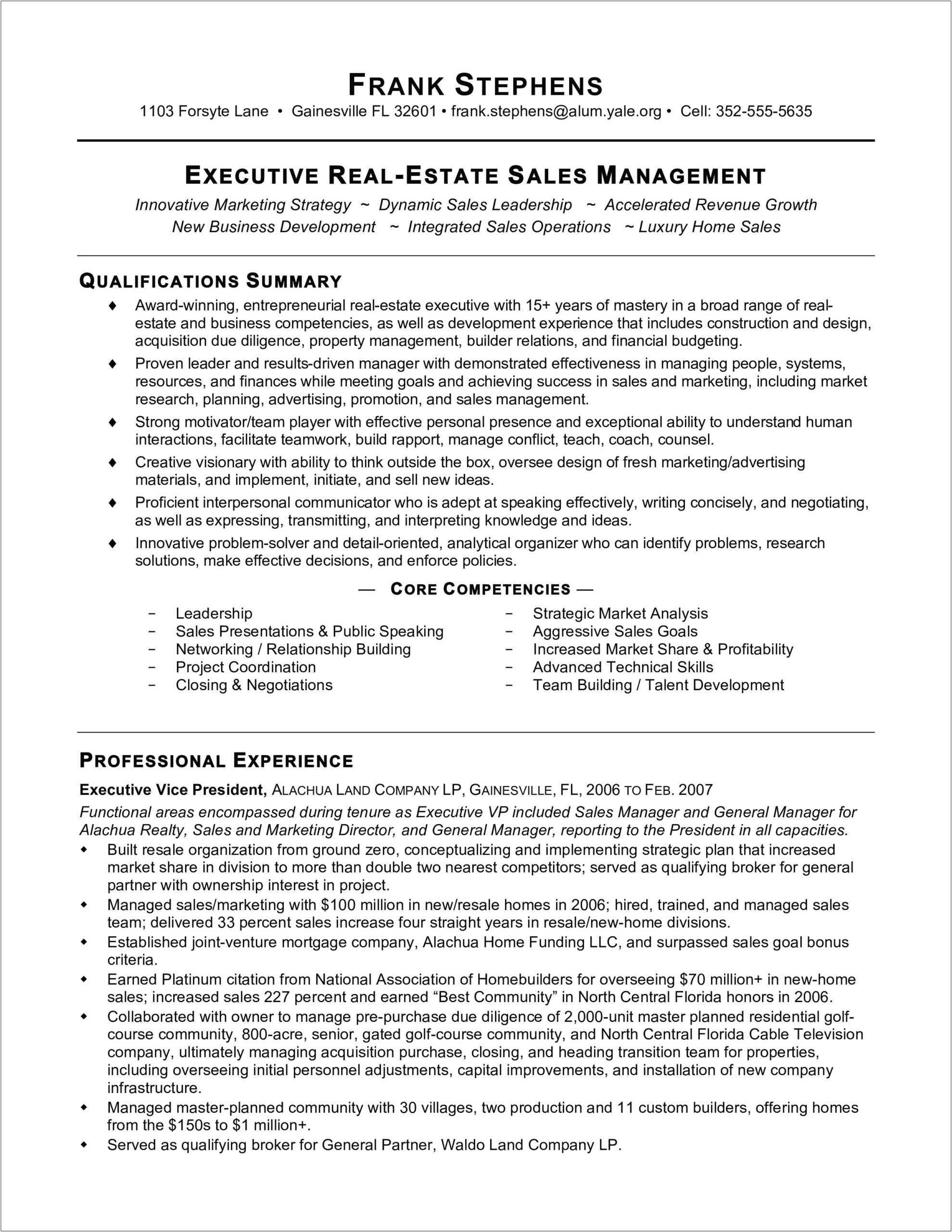 Real Estate Leasing Manager Resume