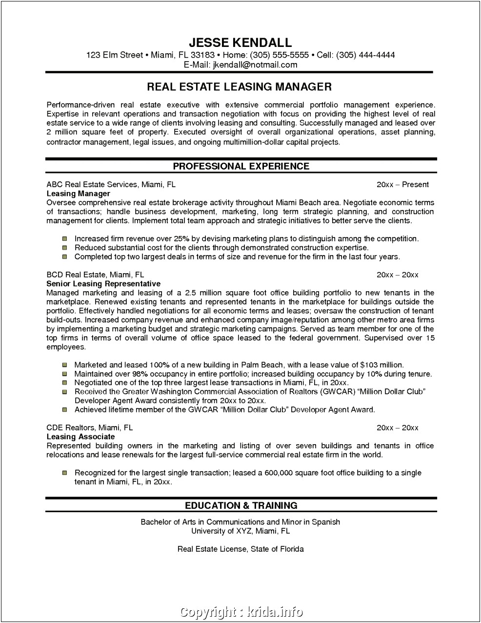 Real Estate Office Manager Sample Resume