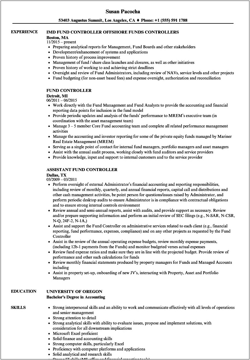Real Estate Private Equity Resume Sample