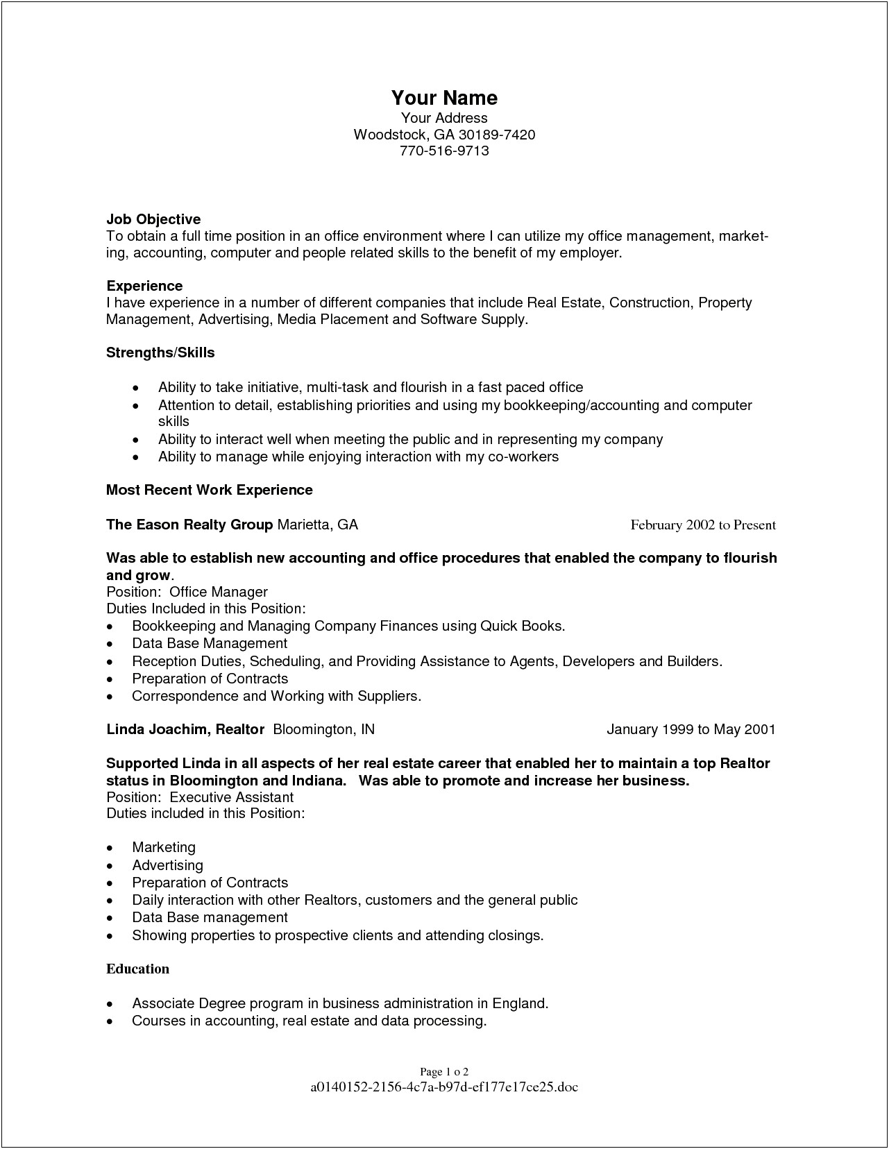 Real Estate Receptionist Job Description For Resume