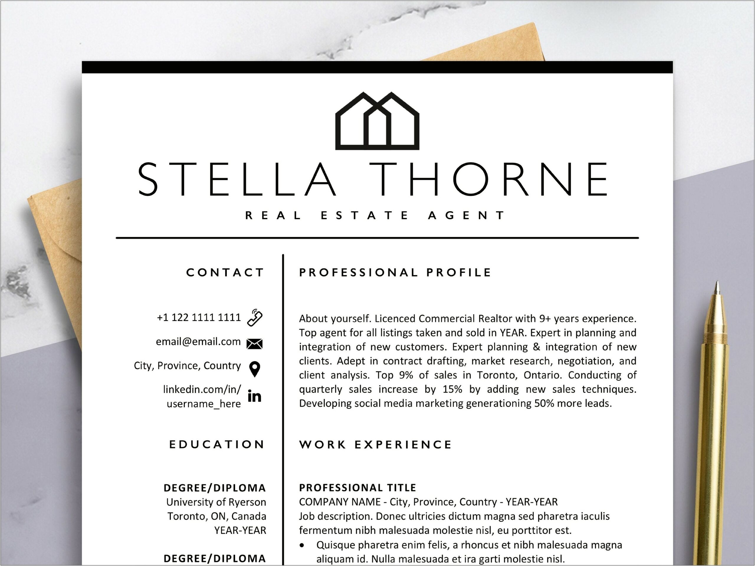 Real Estate Resume Template Free