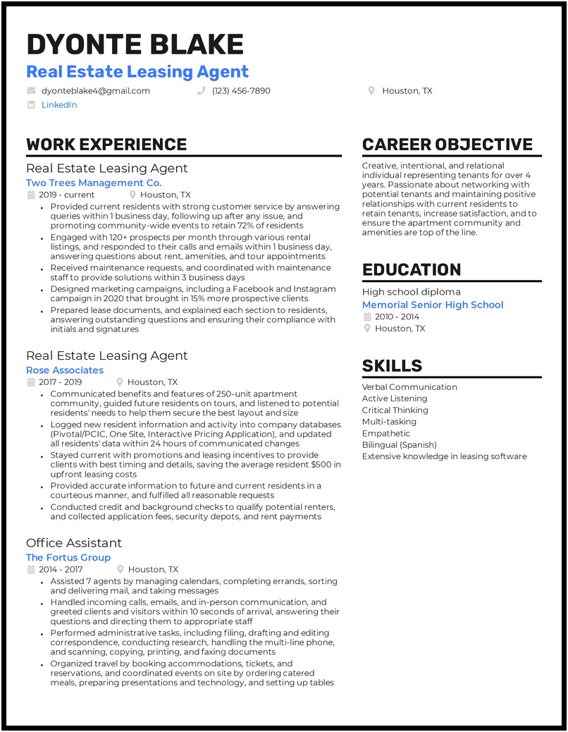 Real Estate Sales Agent Resume Example