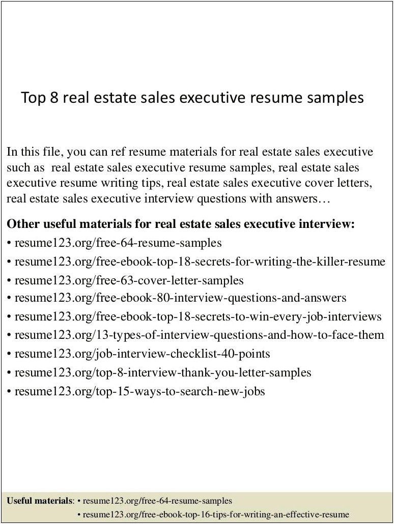 Real Estate Sales Executive Resume Samples