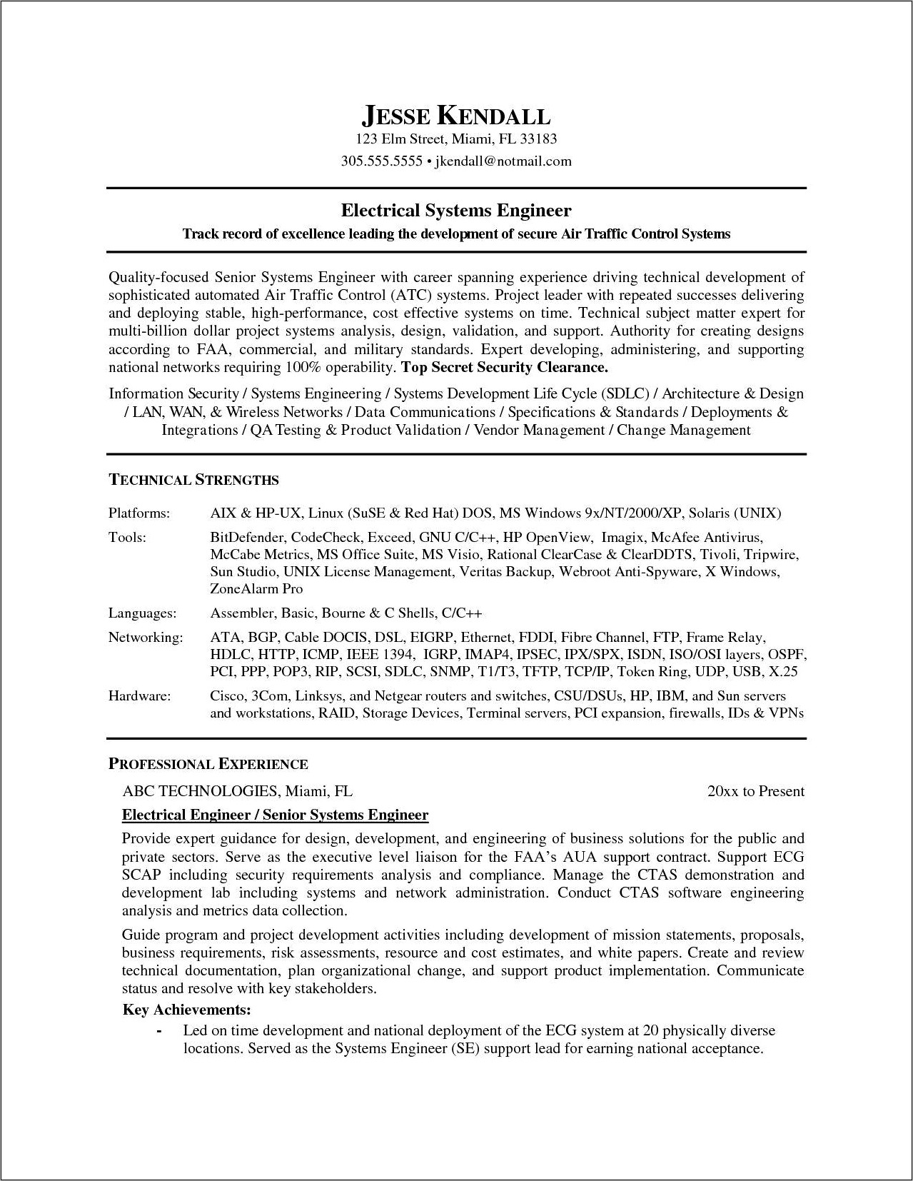Real Resumes For Engineering Jobs