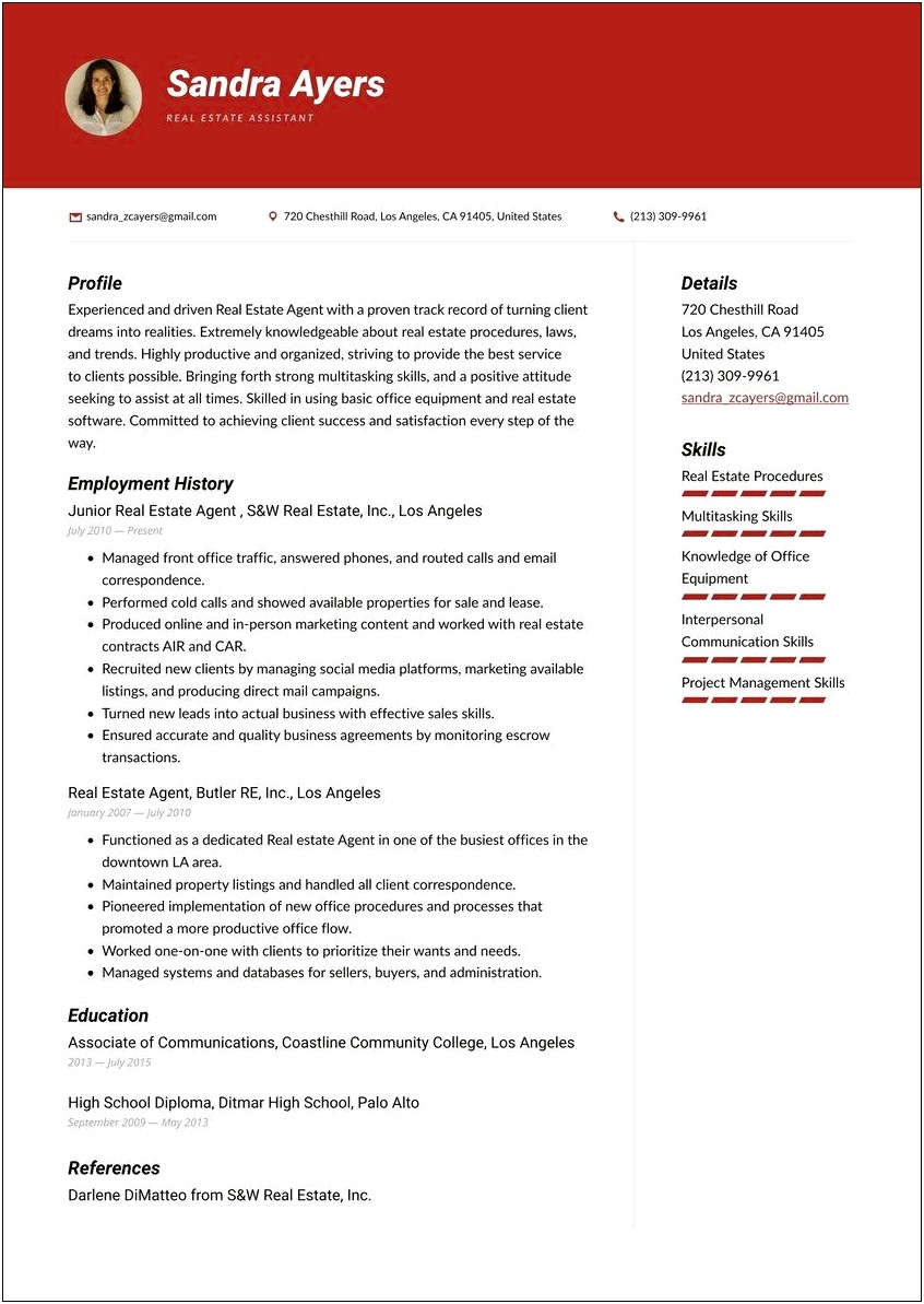 Realtor Assistant Job Description For Resume