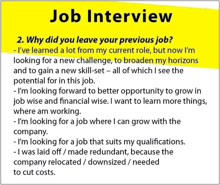 Reasons For Leaving Jobs Resumes