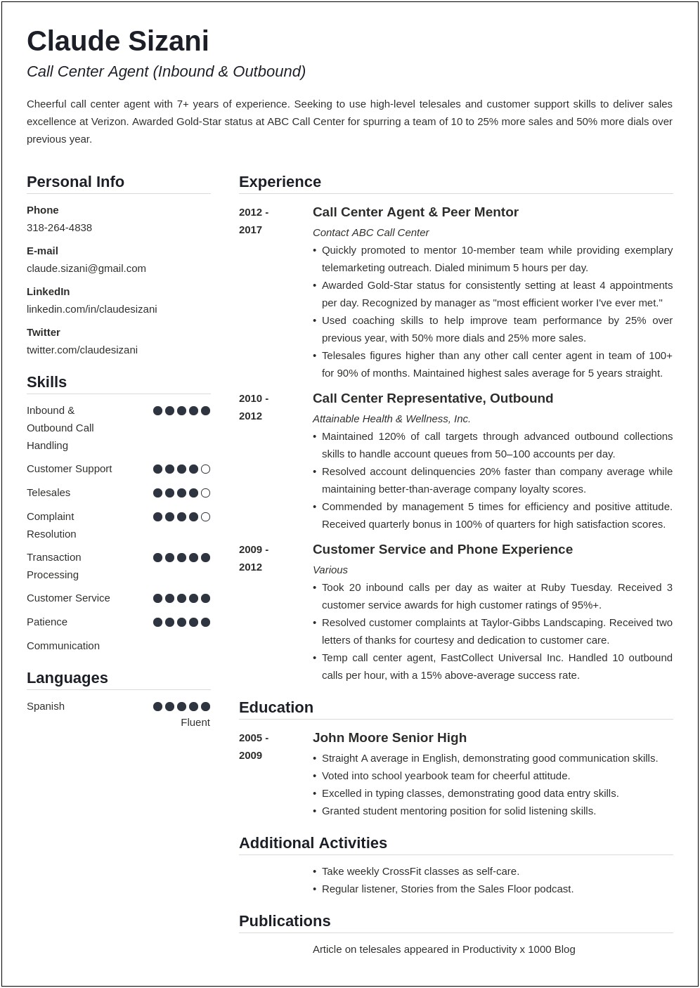 Received Numeros Adcoles Sample For Resume