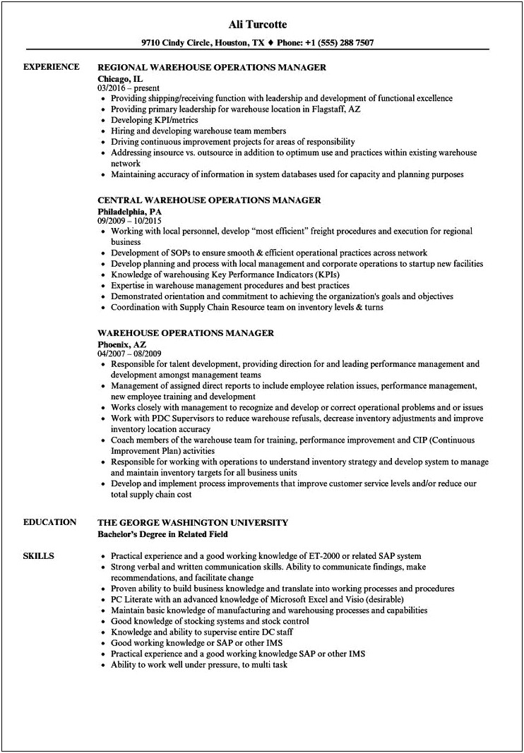 Receiving Manager Job Description Resume