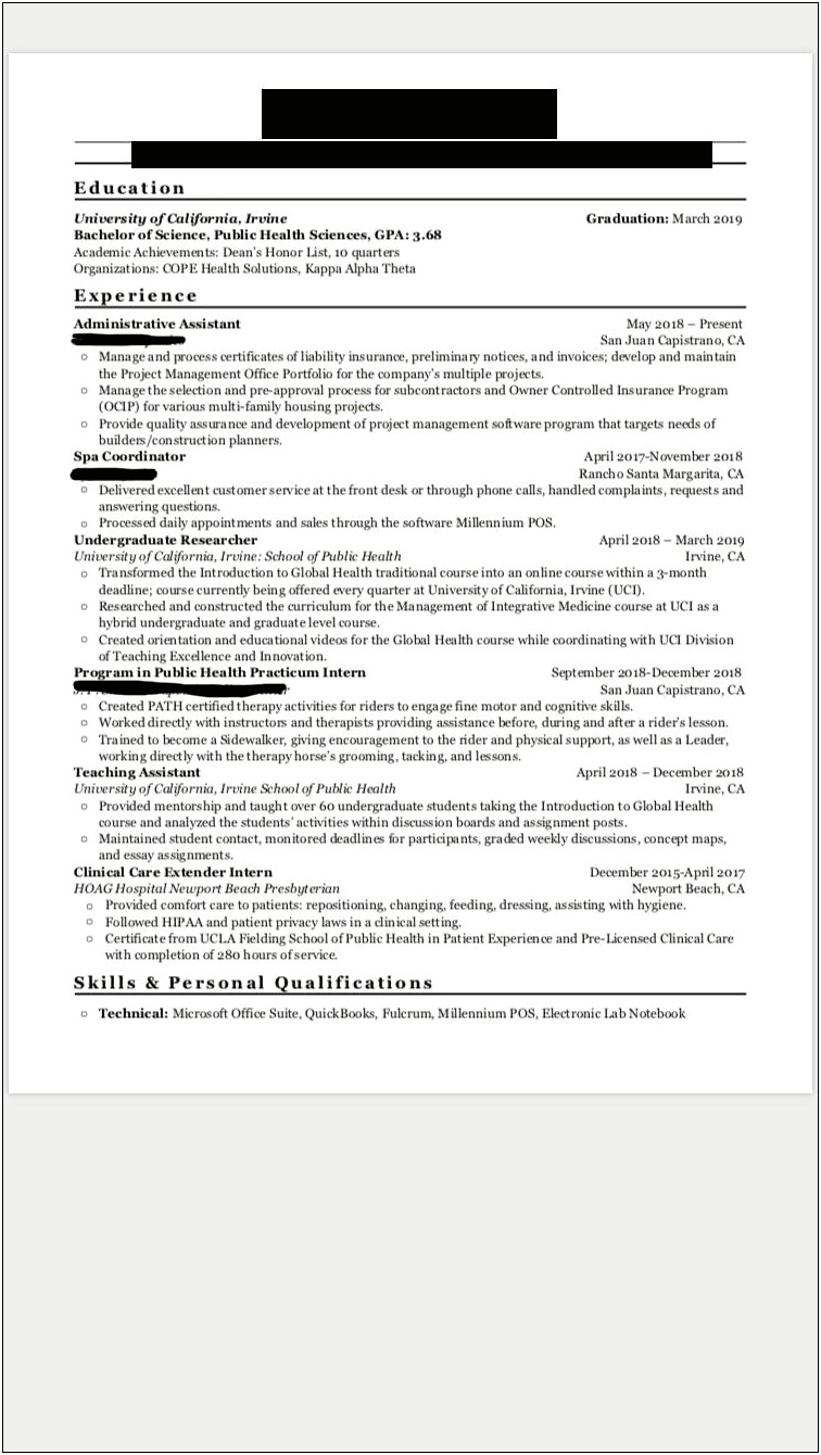 Recent Graduate Need To Work On My Resume