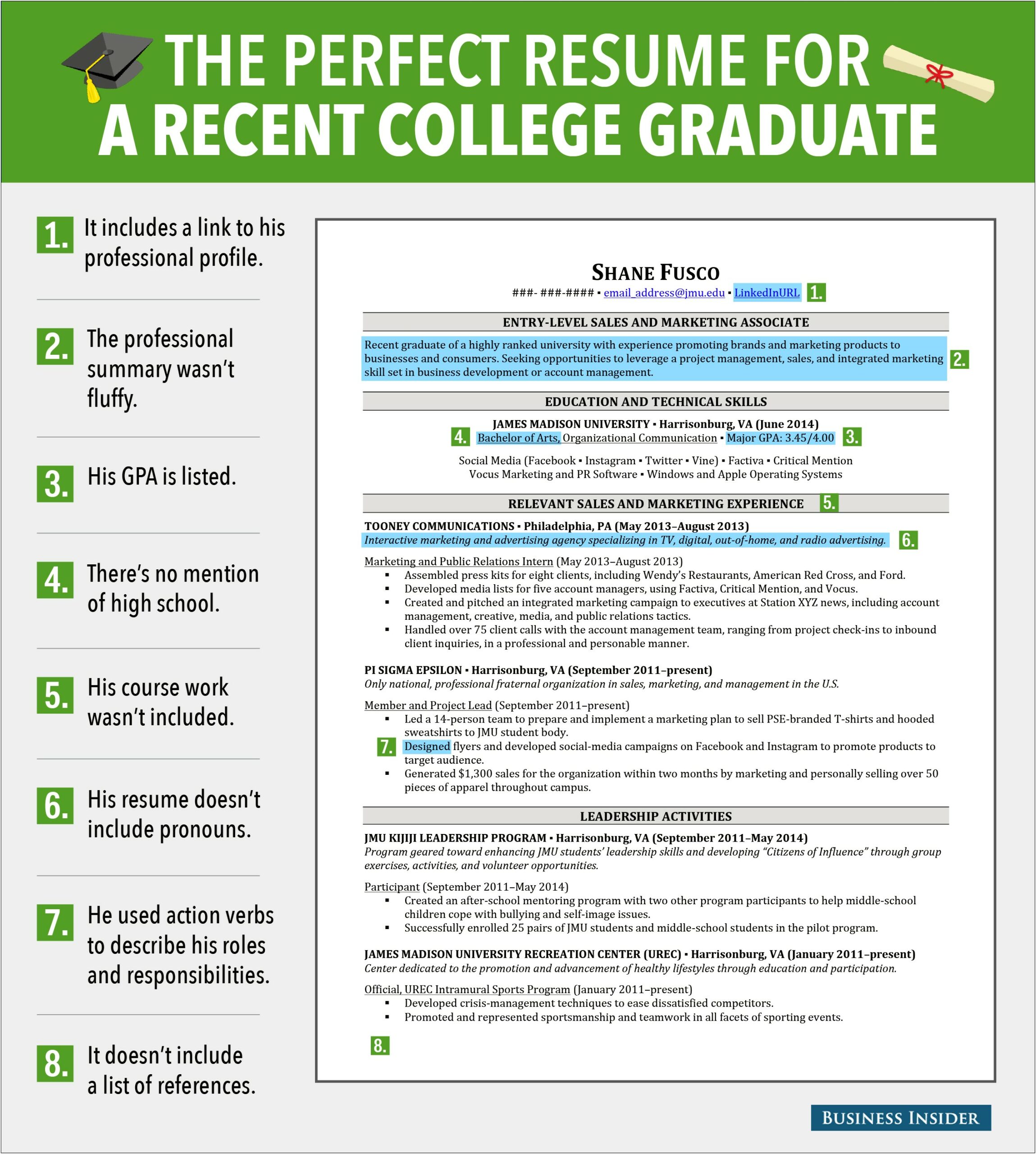 Recent Graduate Resume Summary Example