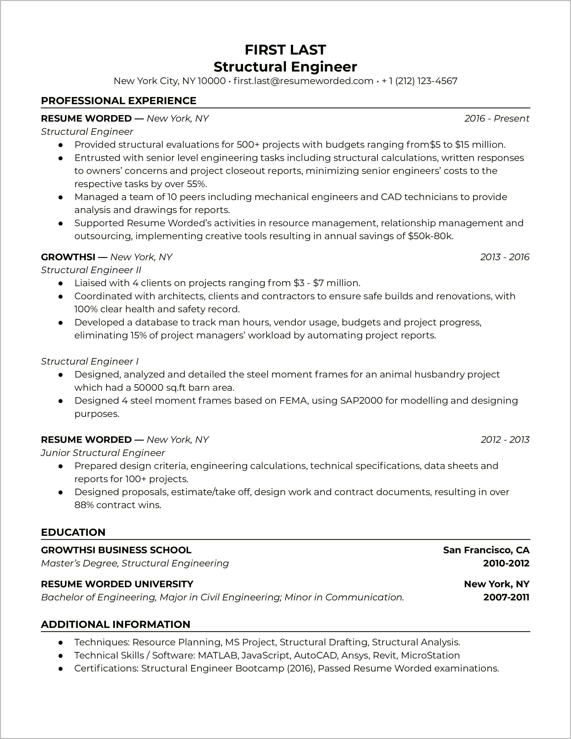 Recent Graduate Structural Engineering Resume Template
