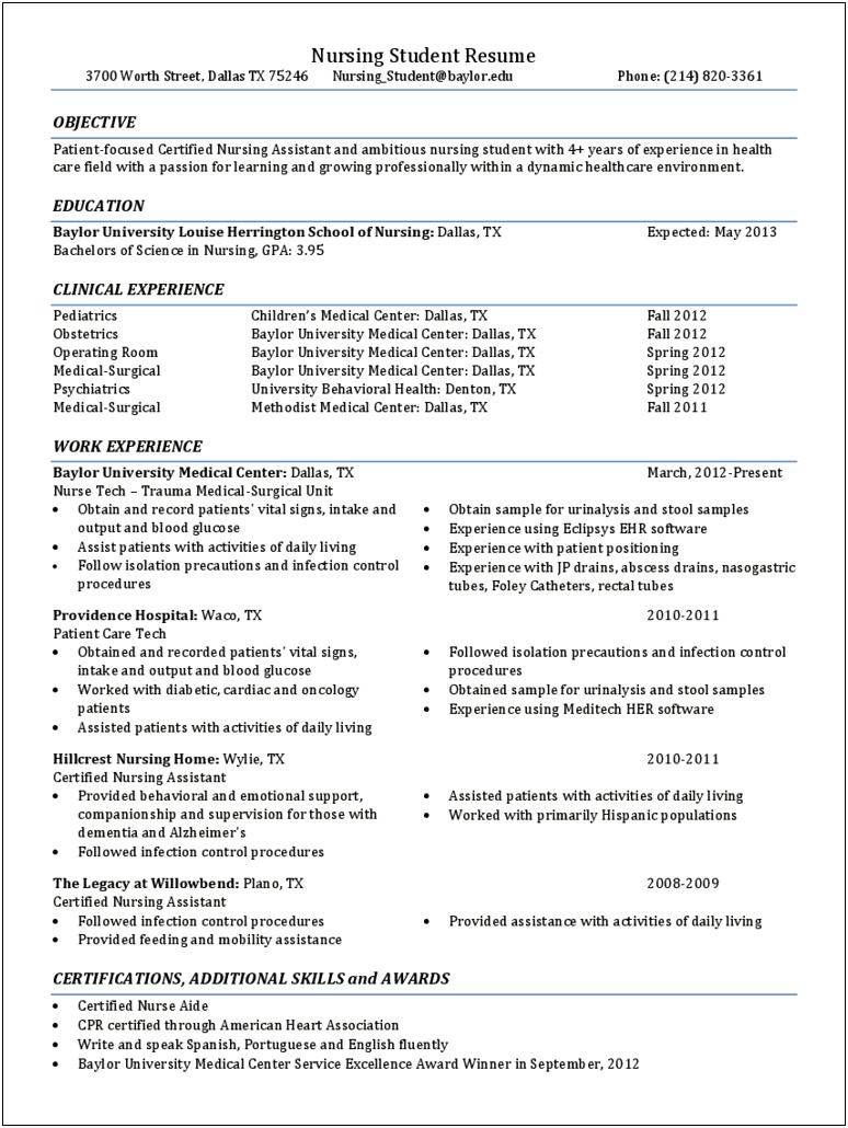 Recent Rn Graduate Resume Sample