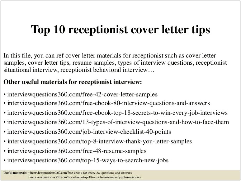 Receptionist Resume Cover Letter Sample