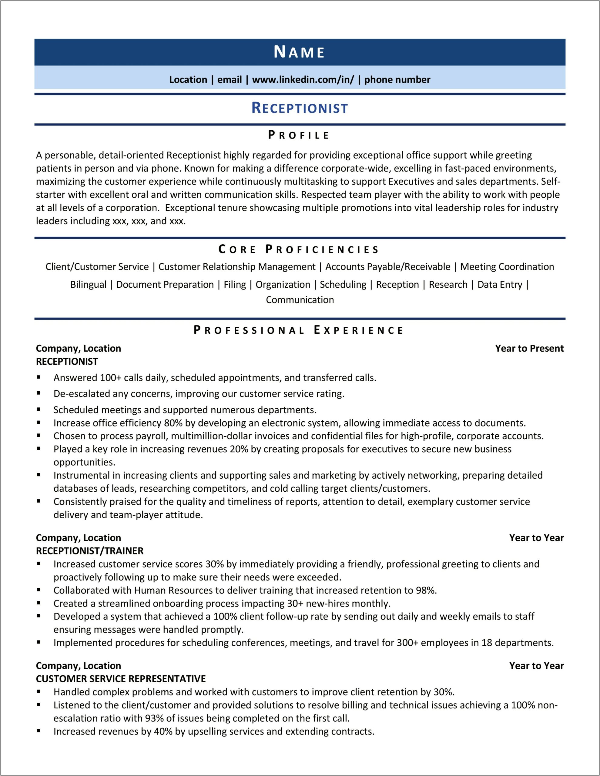 Receptionist Resume Skills And Abilities