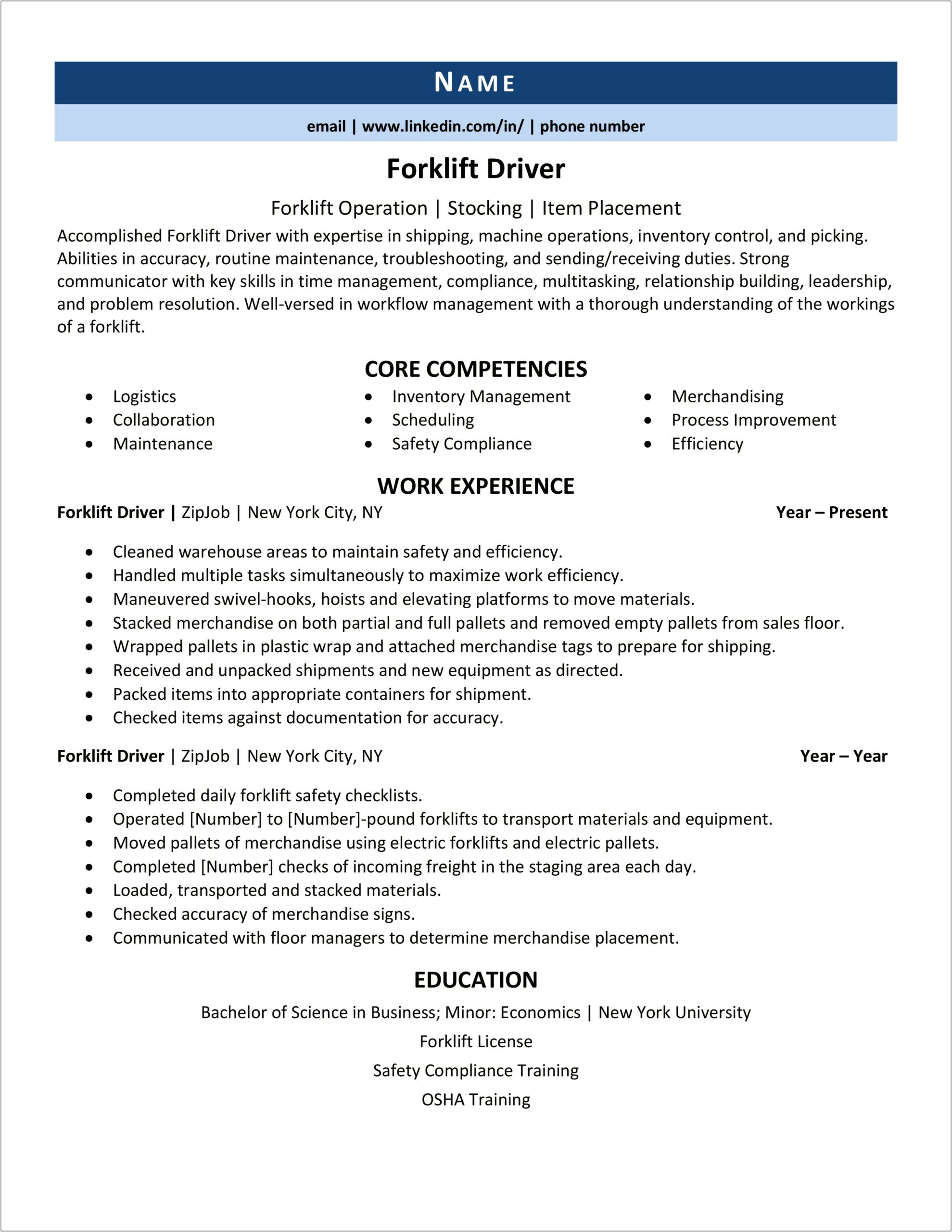 Recieve And Process Freight Resume Examples
