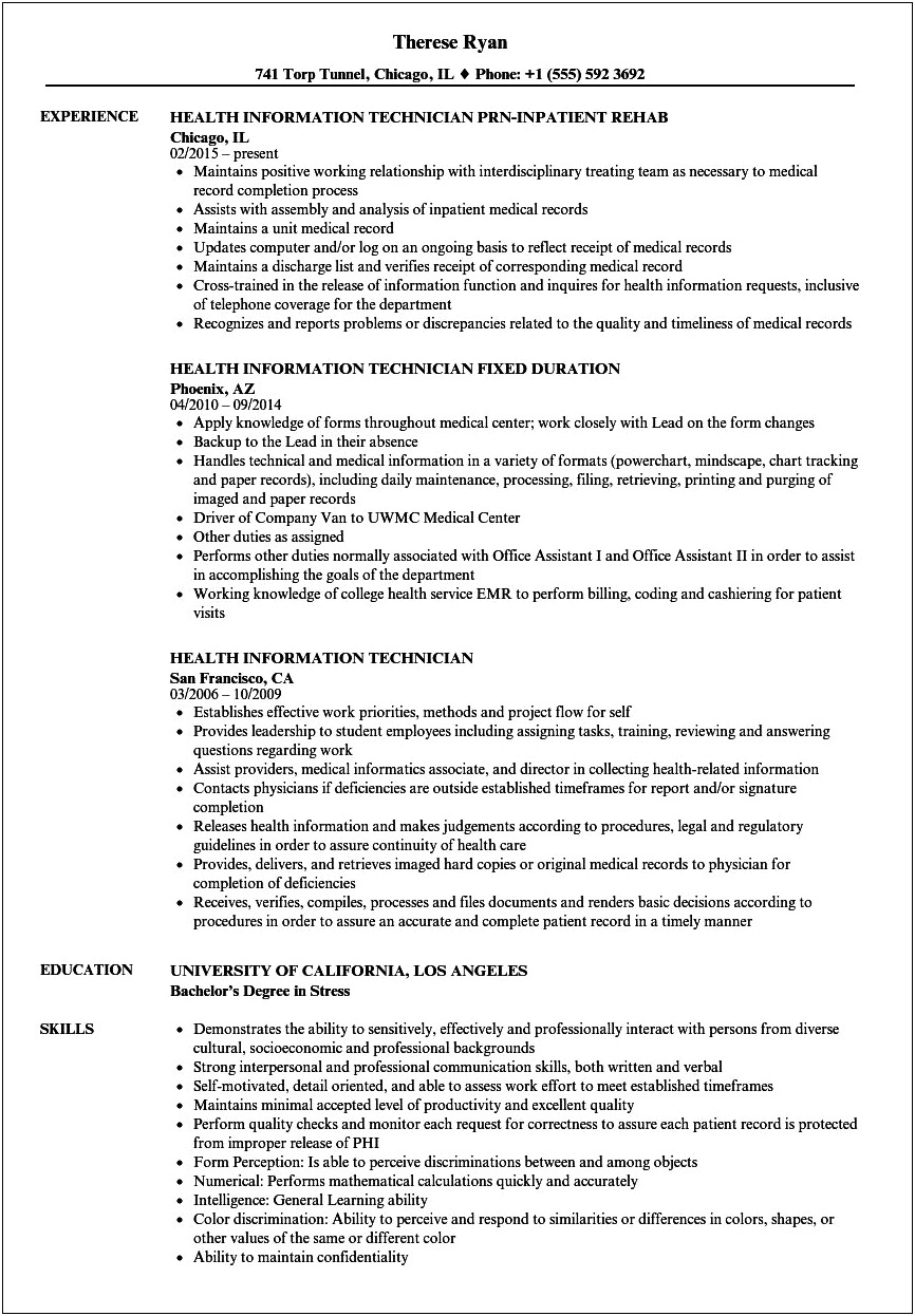 Records Management Tech Resume Examples