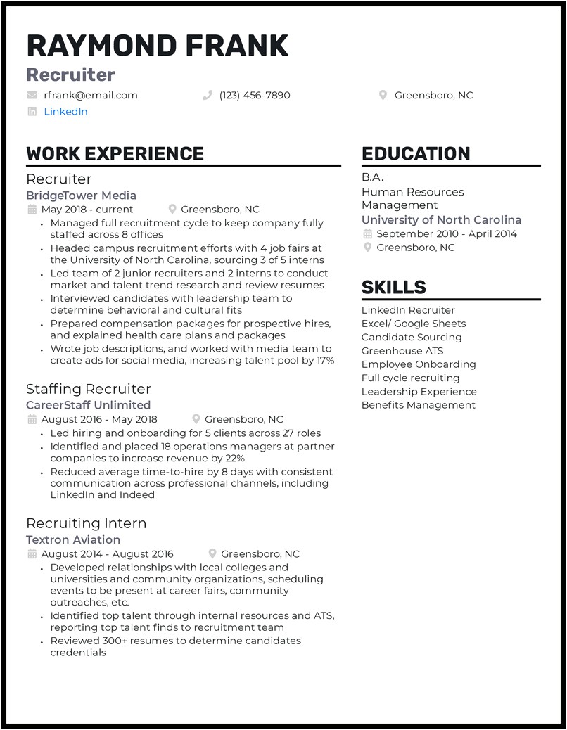 Recruiter Objective Examples For Resume