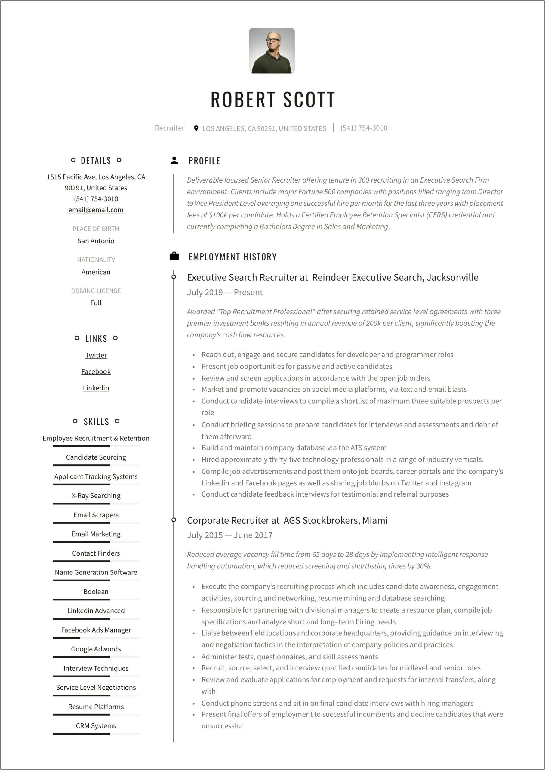 Recruiter Sourcer Light And Industrial Resume Skills