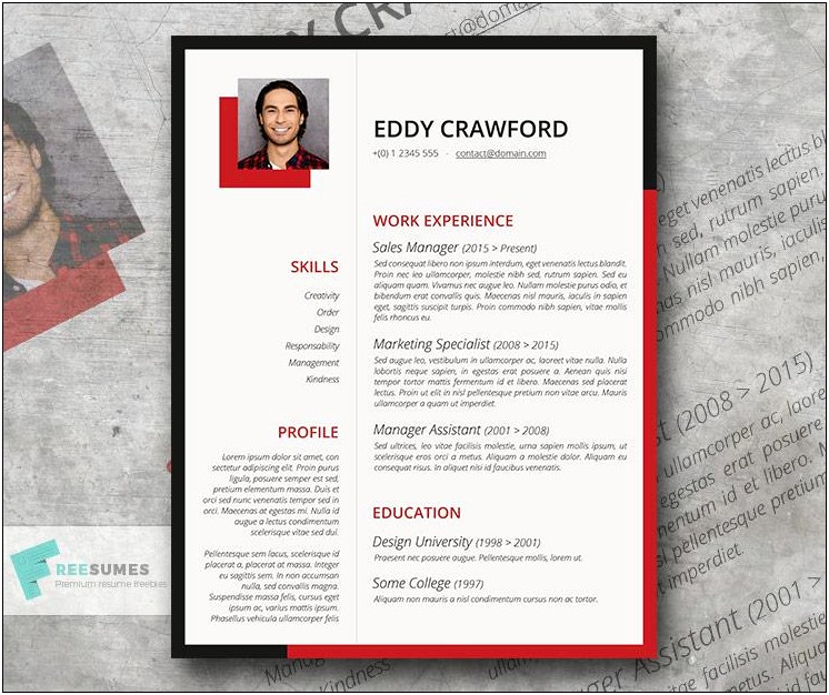 Red Side Resume Template Free