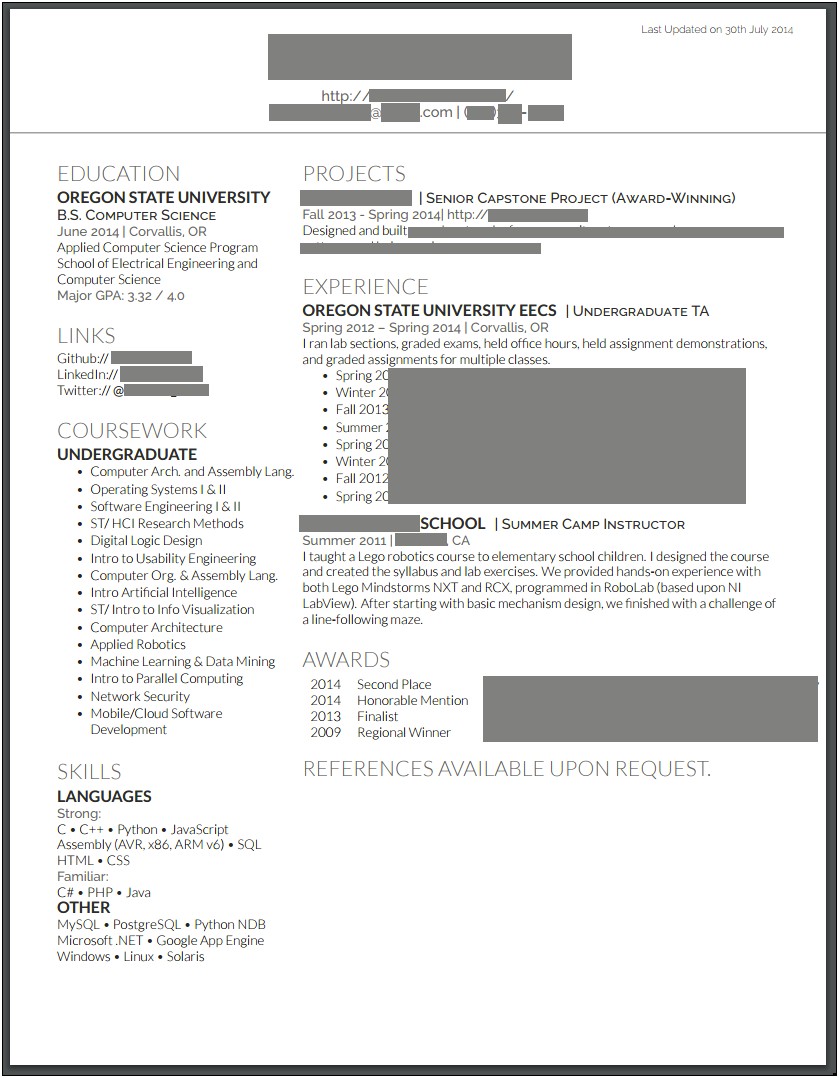 Reddit Resume With Only One Job