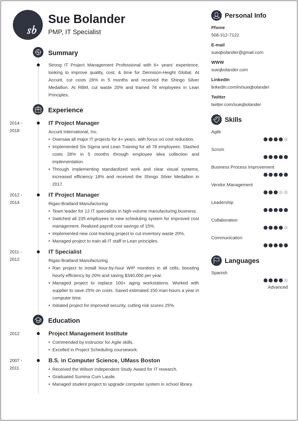 Reduce Cost Project Management Resume