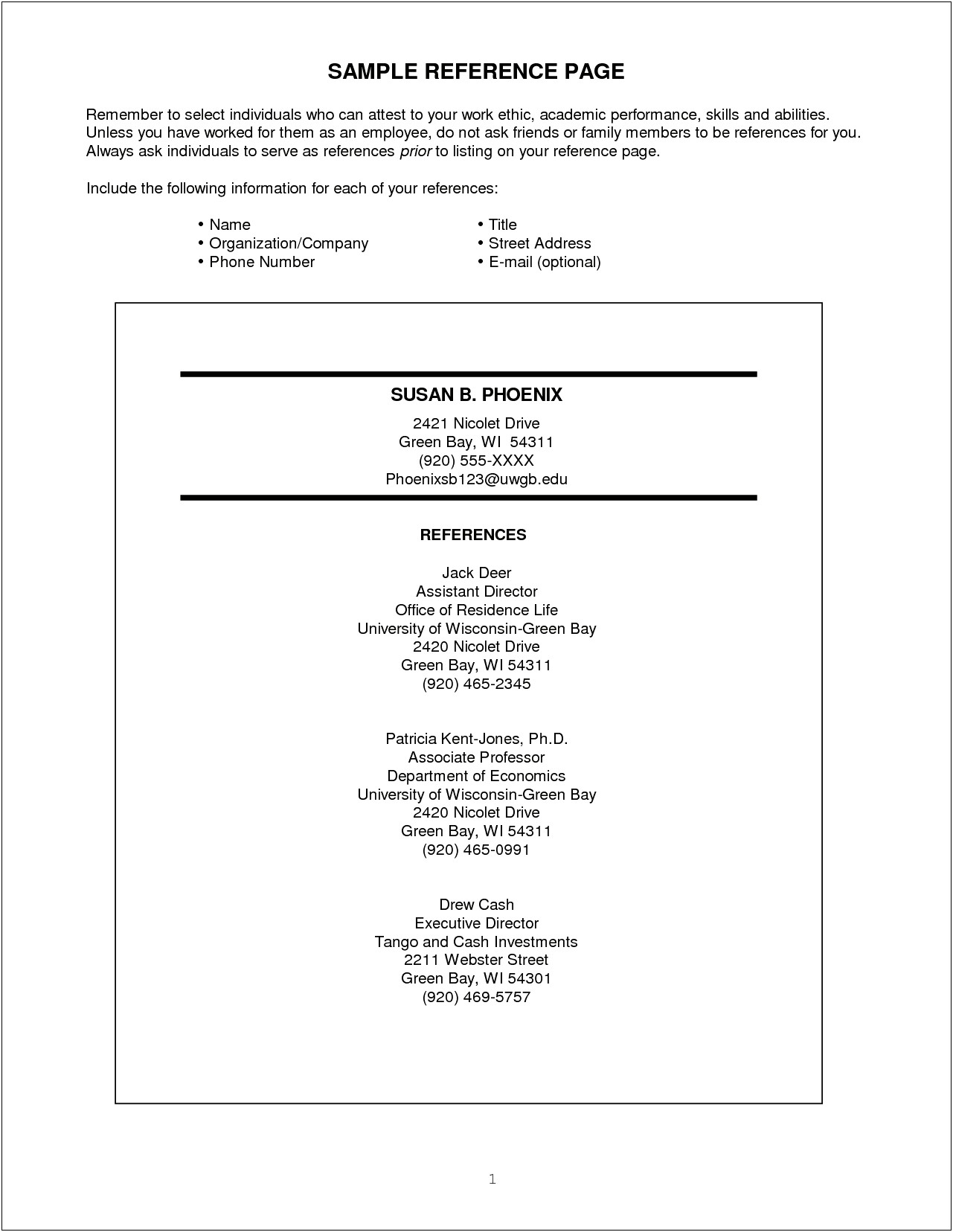 Reference Page On A Resume Template