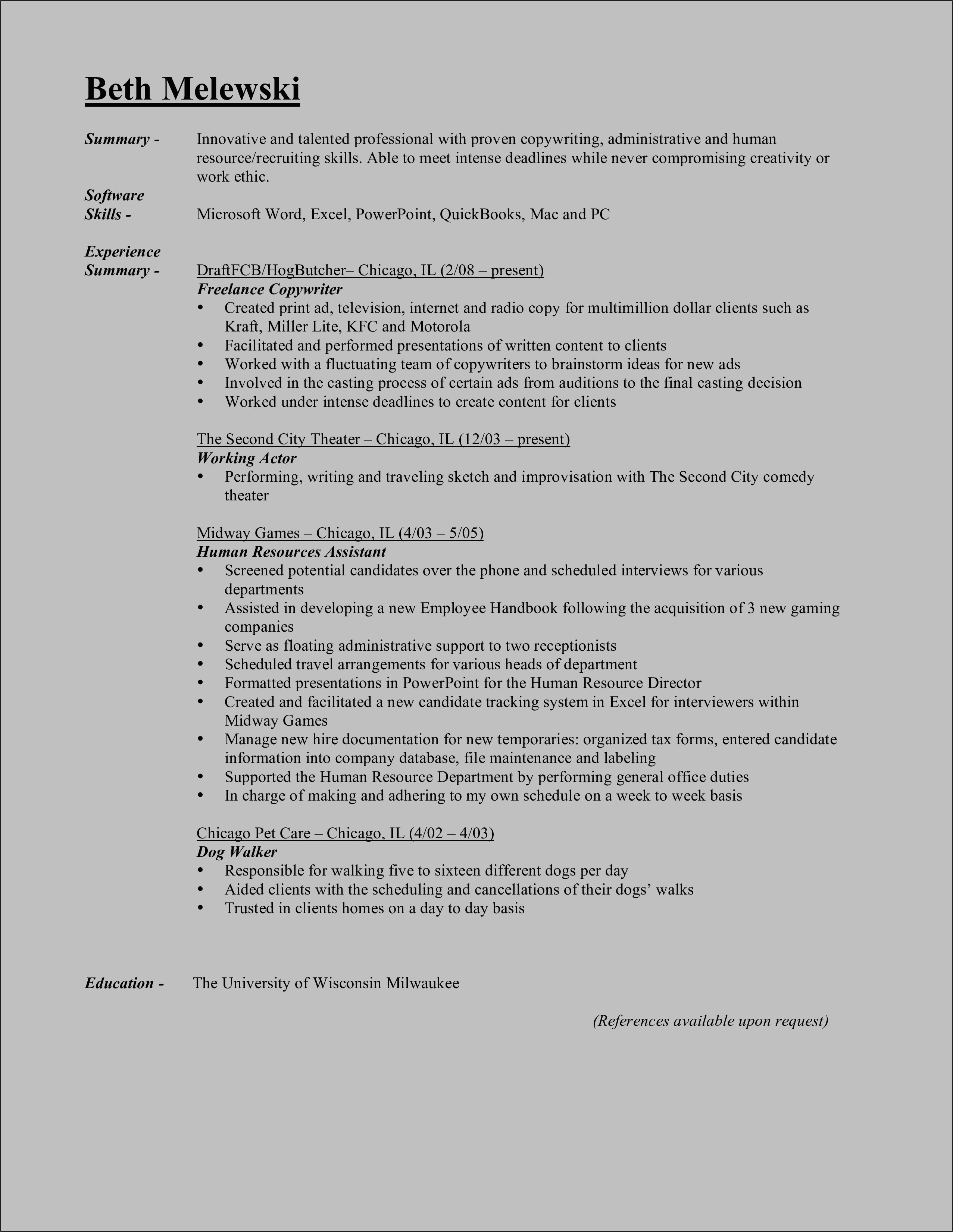 Reference Upon Request Resume Sample