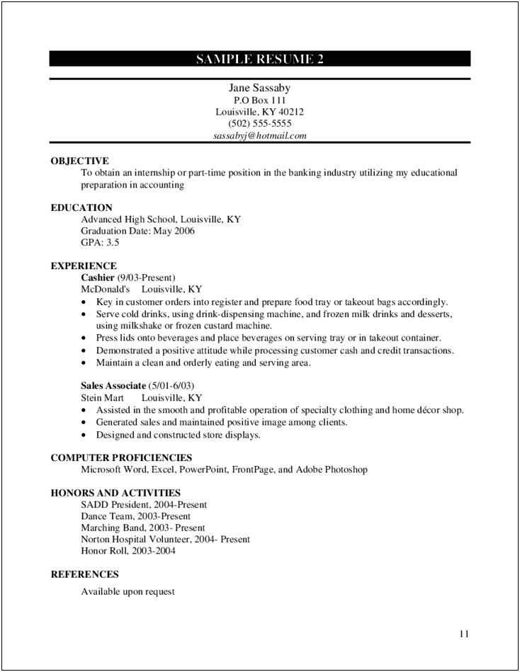 References On Resume For High School Student