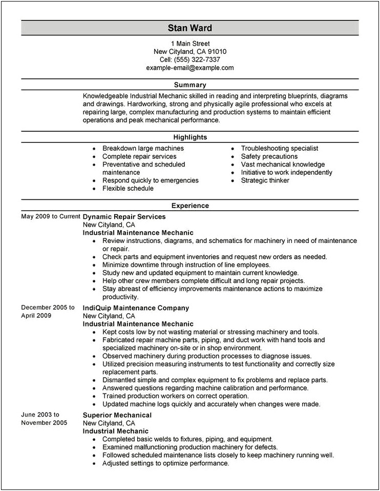 Refinery Maintenance Job Description For Resume