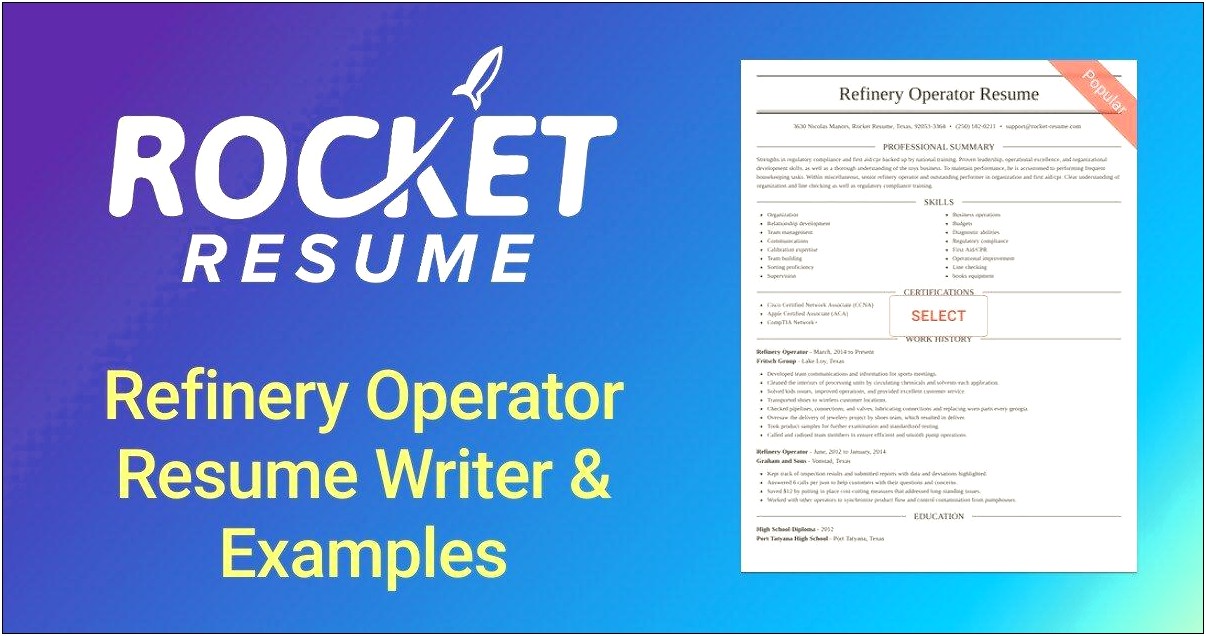 Refinery Operator Resume Summary Examples
