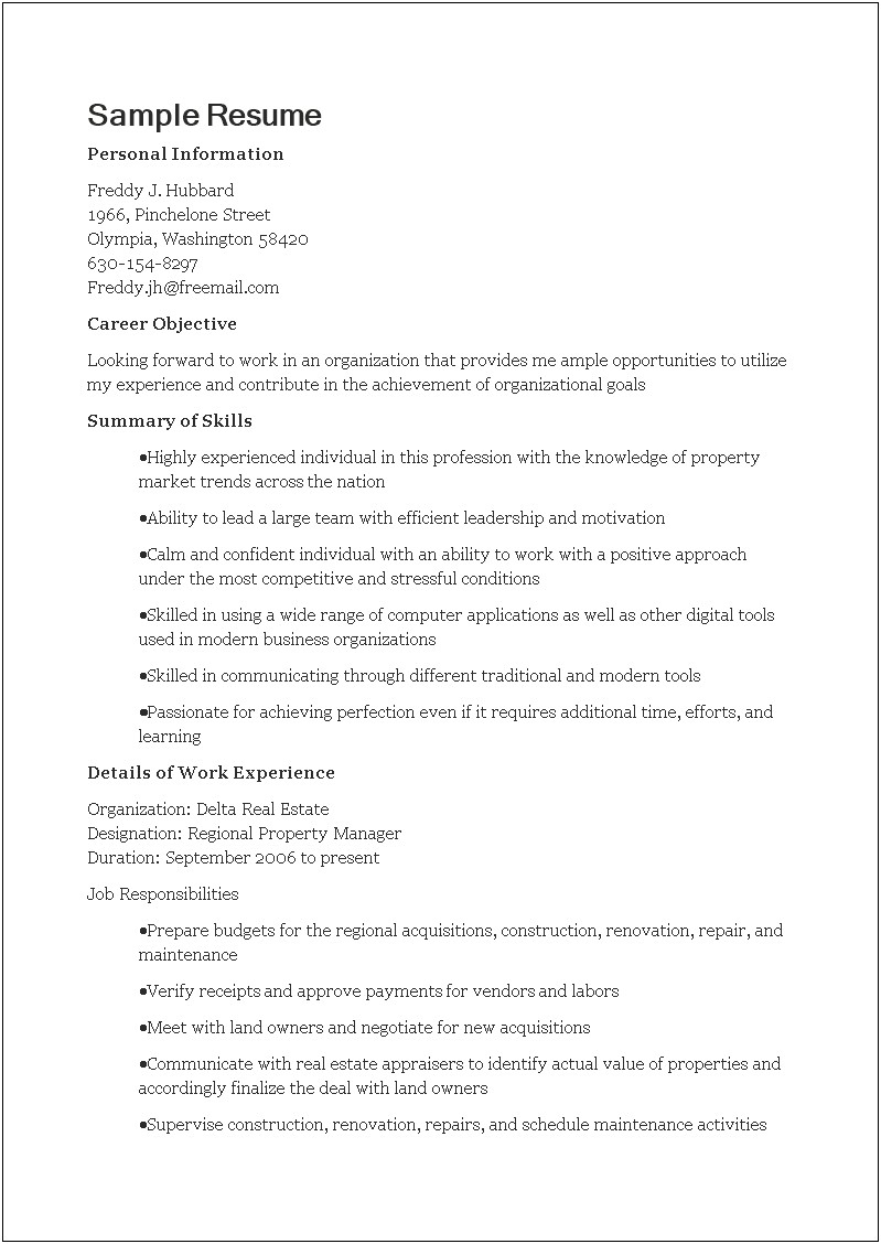 Regional Property Manager Resume Objective Examples