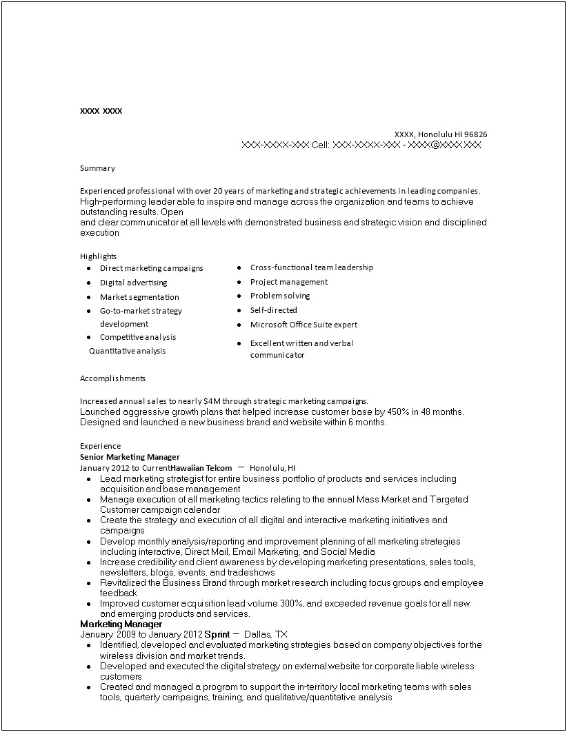 Regional Sales And Marketing Manager Resume
