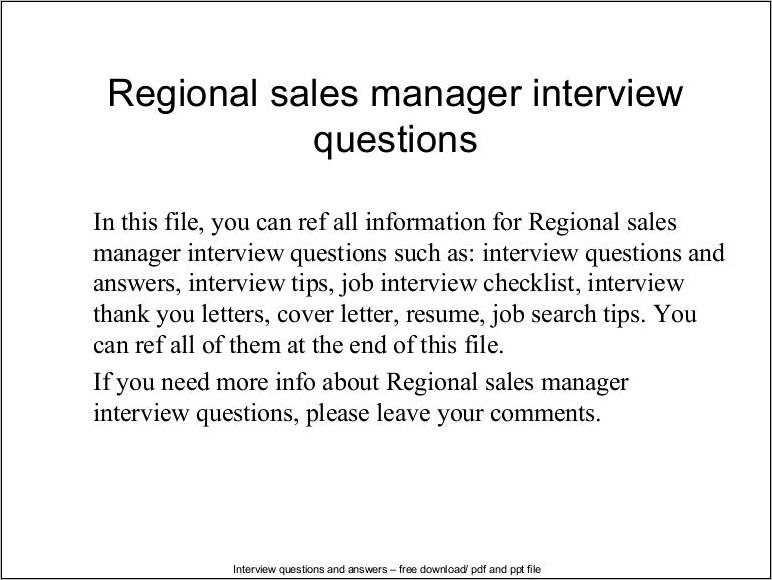 Regional Sales Manager Resume Pdf