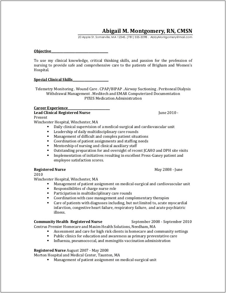 Registered Nurse Job Responsibilities Resume