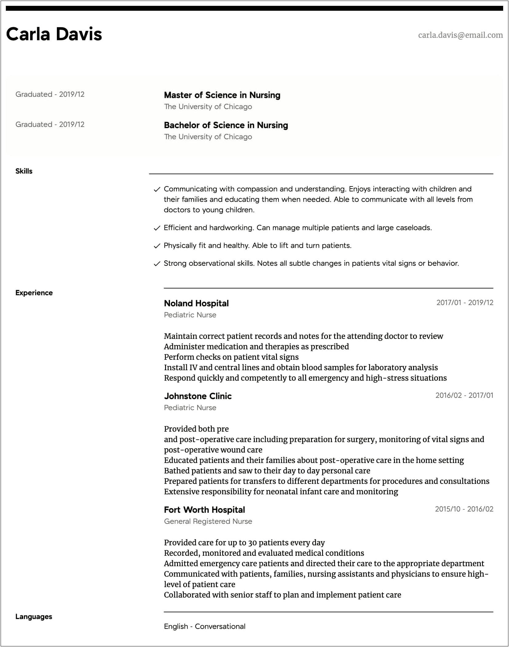 Registered Nurse Resume For 0 3 Year Experience
