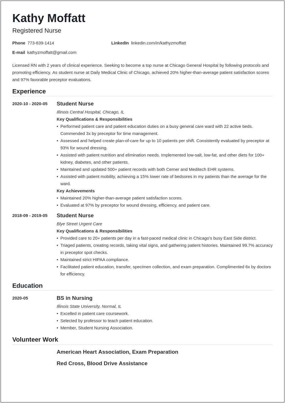 Registered Nurse Resume Profile Examples