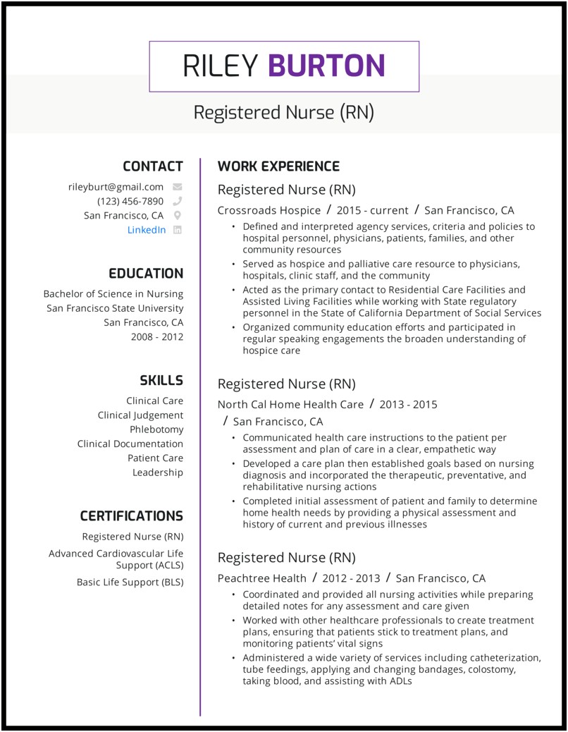 Registered Nurse Resume With One Year Experience