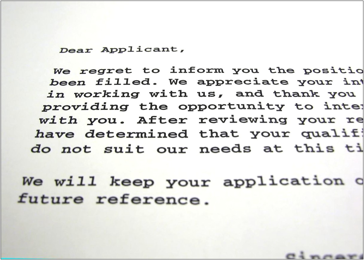 Rejection Letter Keep Resume On File