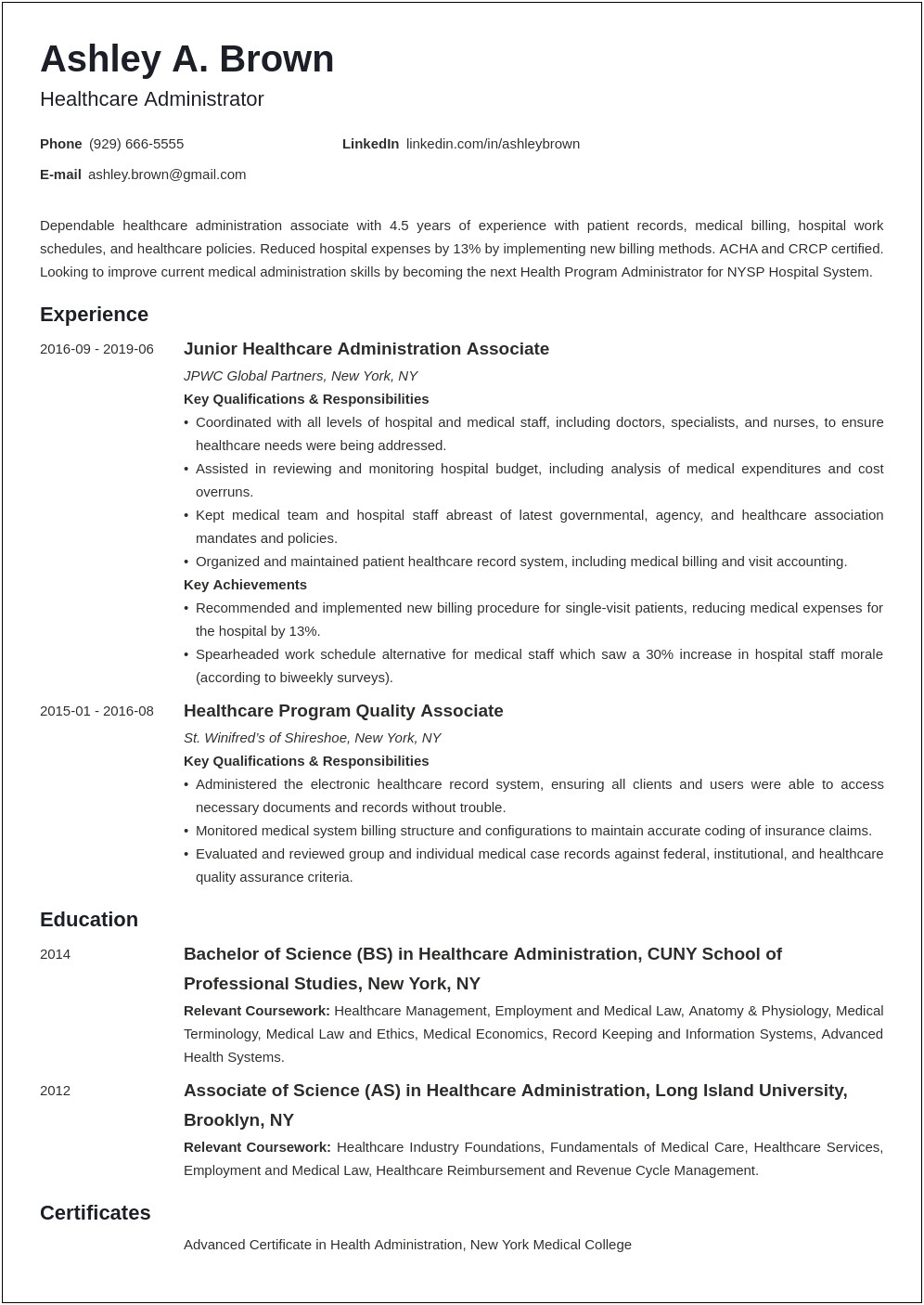 Relevant Coursework On Resume Sample