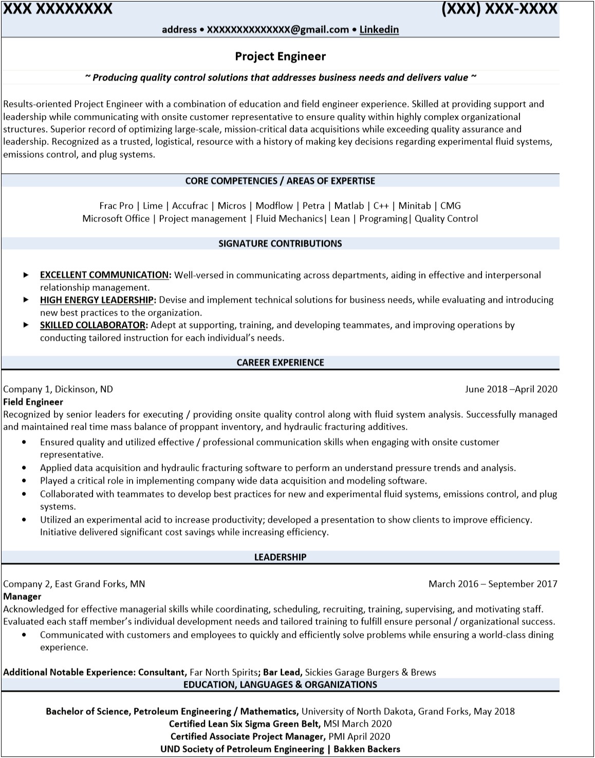 Renewable Energy Project Manager Resume