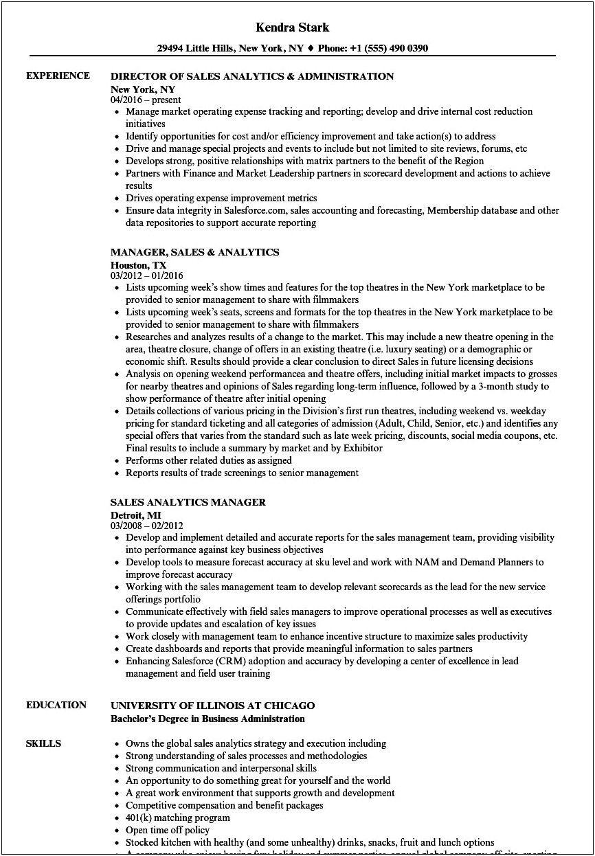 Reporting And Analytics Manager Resume