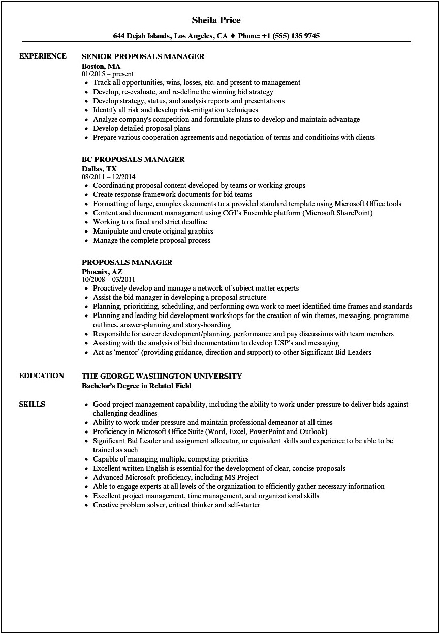 Request For Proposal Resume Sample