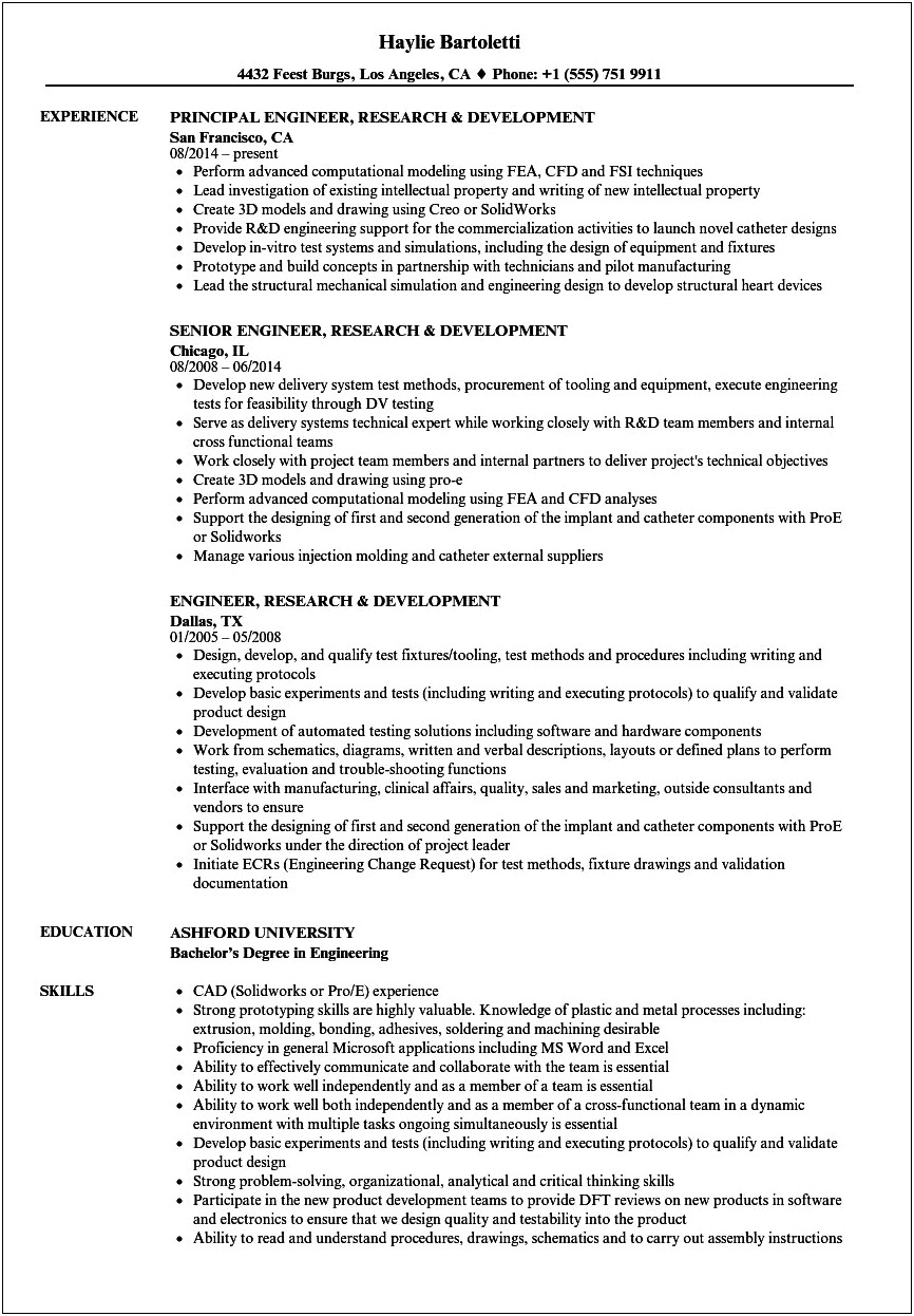 Research And Development Resume Example