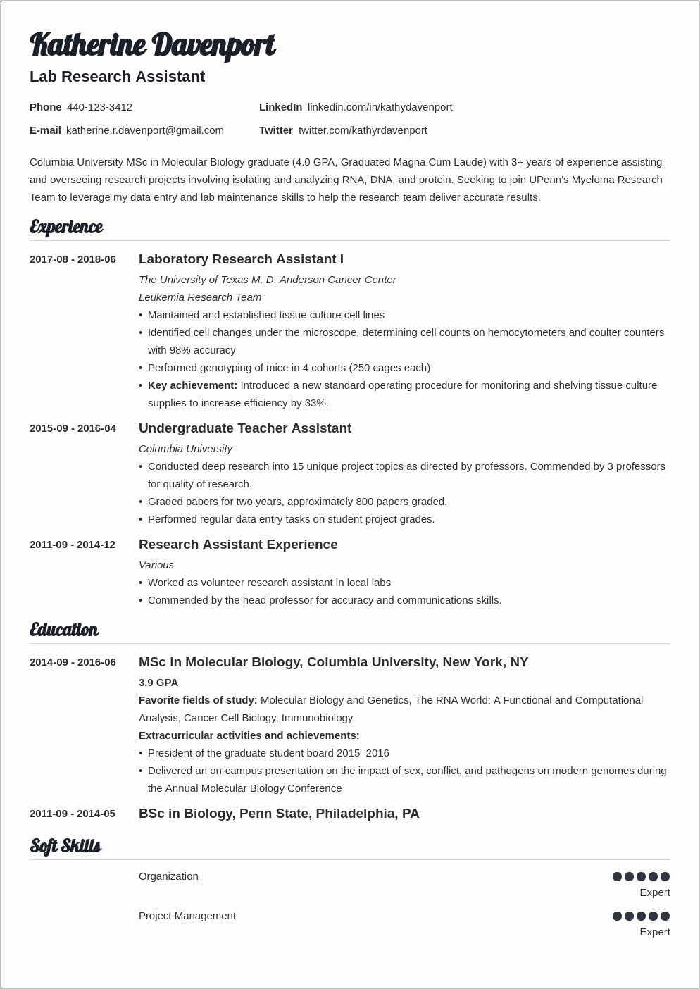 Research And Writing Skills Resume