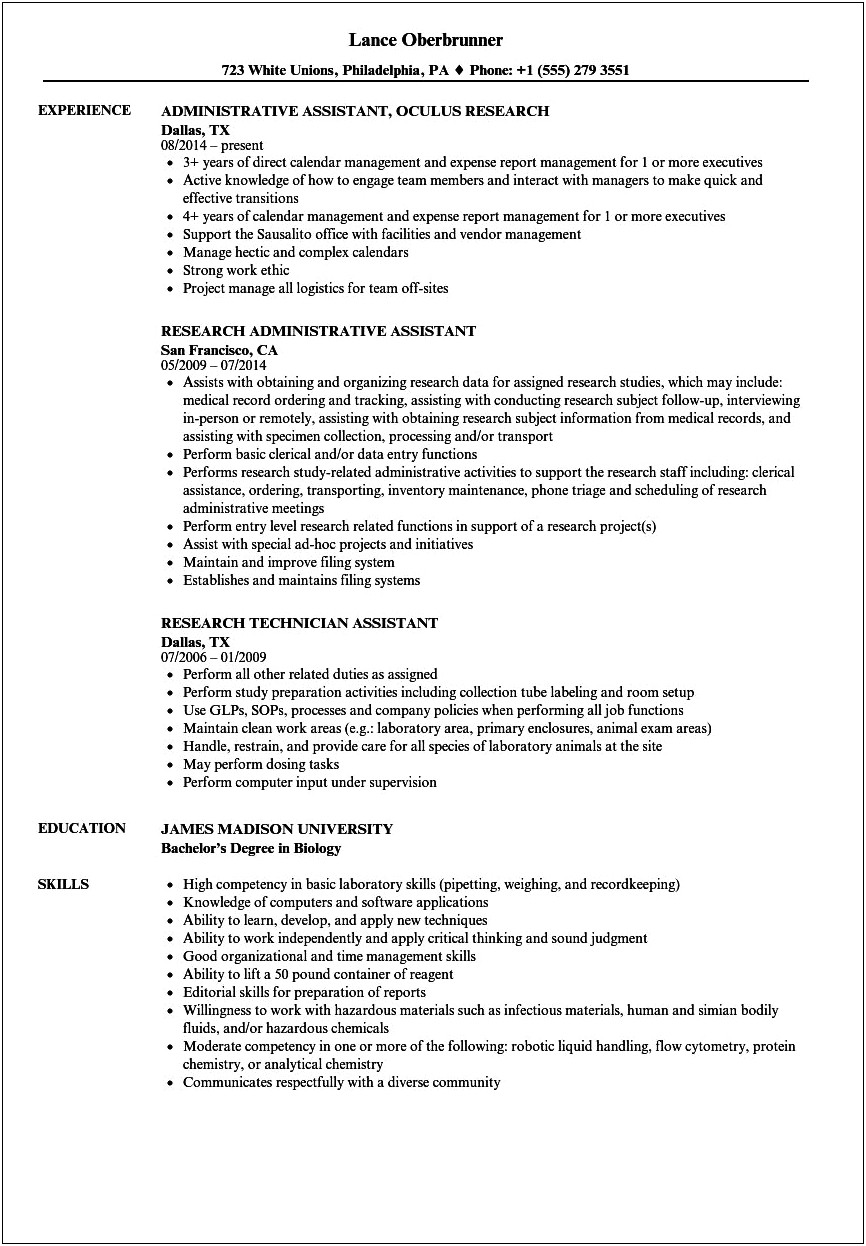 Research Assistant Lab Skills Resume