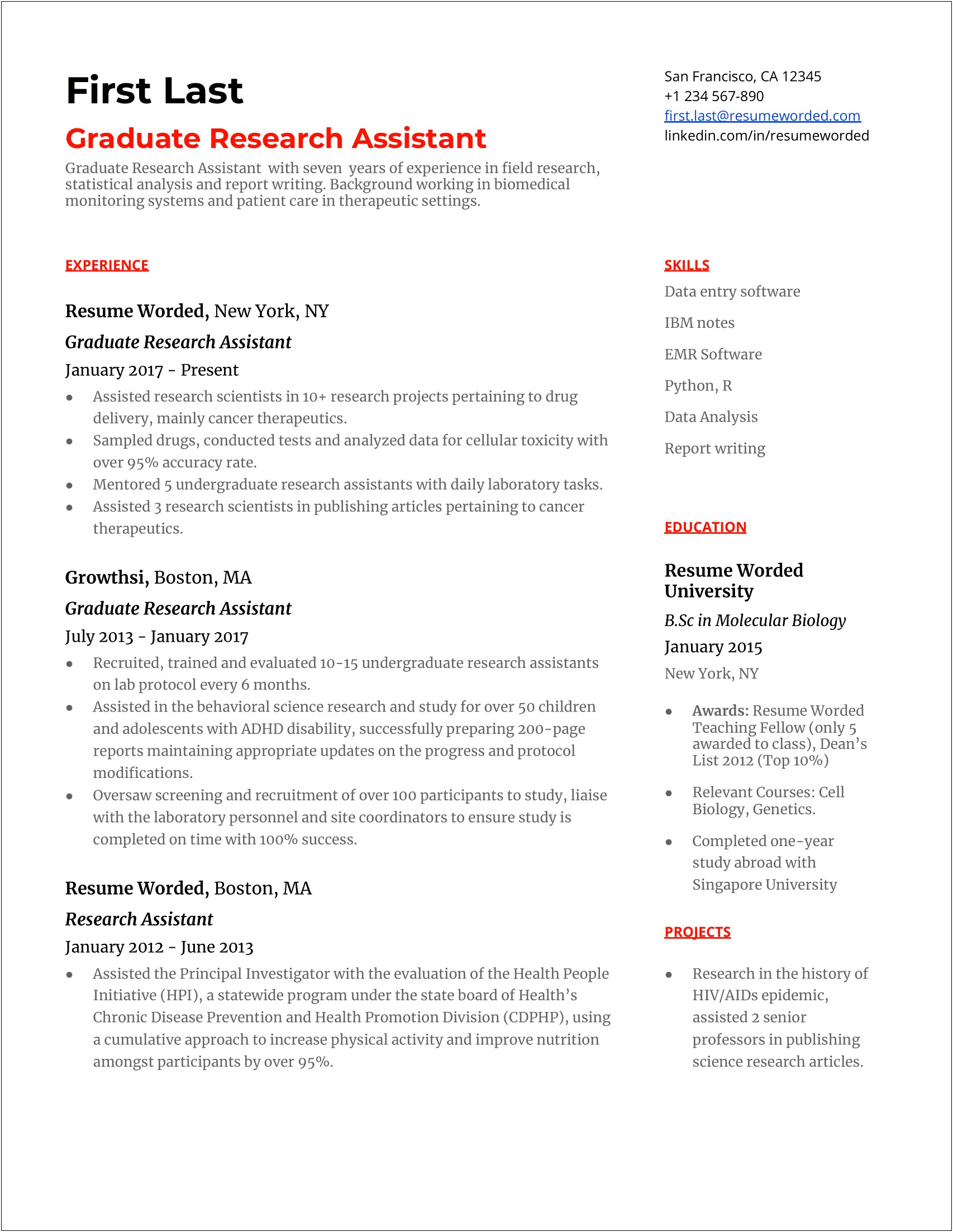 Research Assistant Resume Examples Skills