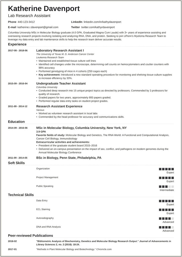 Research Assistant Skills For Resume