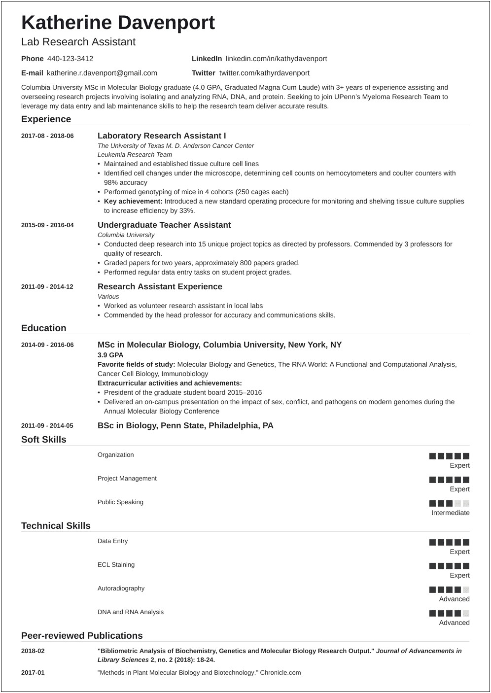 Research Participant On Resume Examples