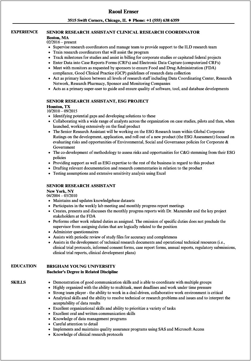 Research Presentations Section Resume Sample
