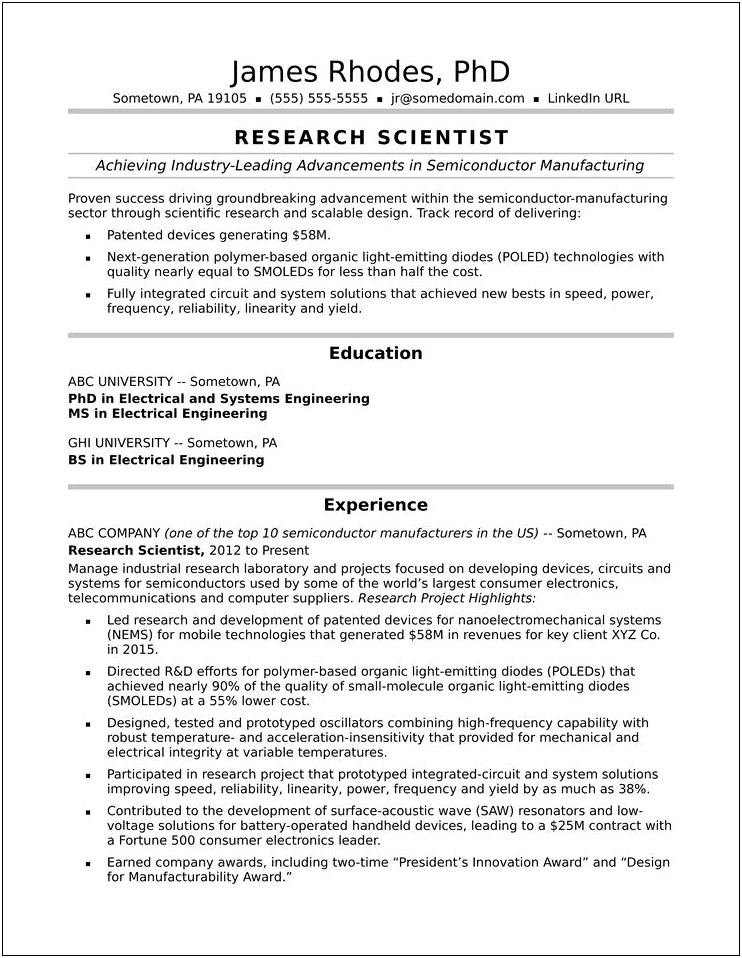 Research Scientist Job Responsibilities On Resume